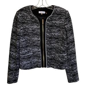 Calvin Klein Jacket Womens 8 Black White Blazer Full Zip Career Classic Business